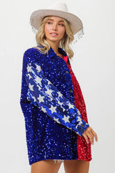 BiBi American Flag Sequin Snap Down Shirt OutfitFlow